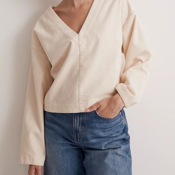Madewell Waffle-Knit Relaxed V-Neck Top - Picture 3 of 7